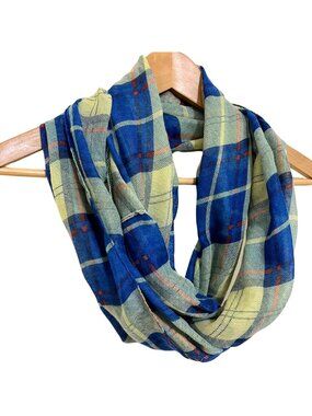 Plaid Blue Yellow & Red Lightweight Preppy Infinity Loop Scarf